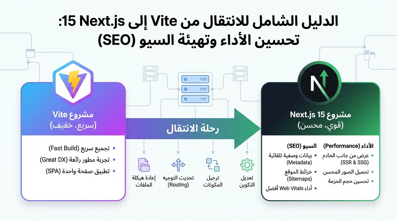 الدليل الشامل للانتقال من Vite إلى Next.js 15: تحسين الأداء وتهيئة السيو (SEO)