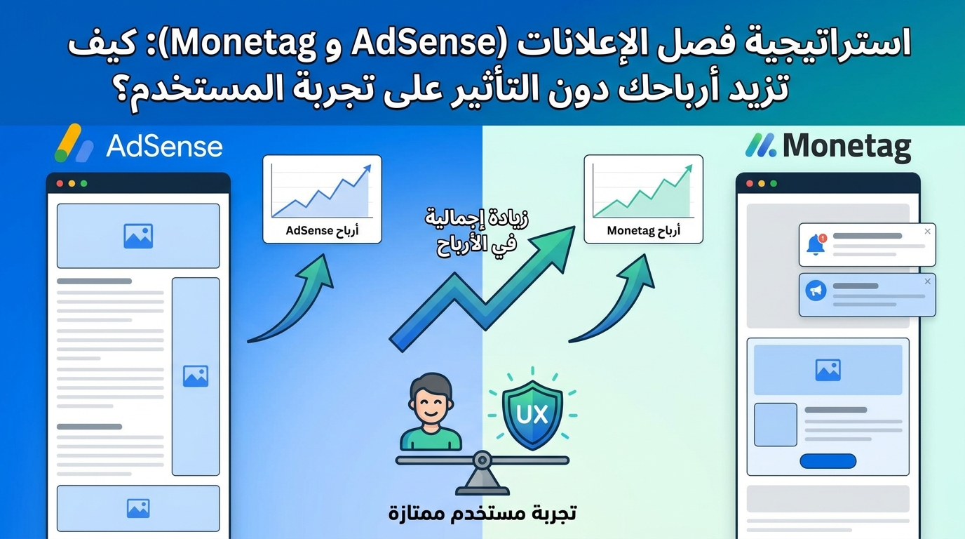 استراتيجية فصل الإعلانات (AdSense وMonetag): كيف تزيد أرباحك دون التأثير على تجربة المستخدم؟